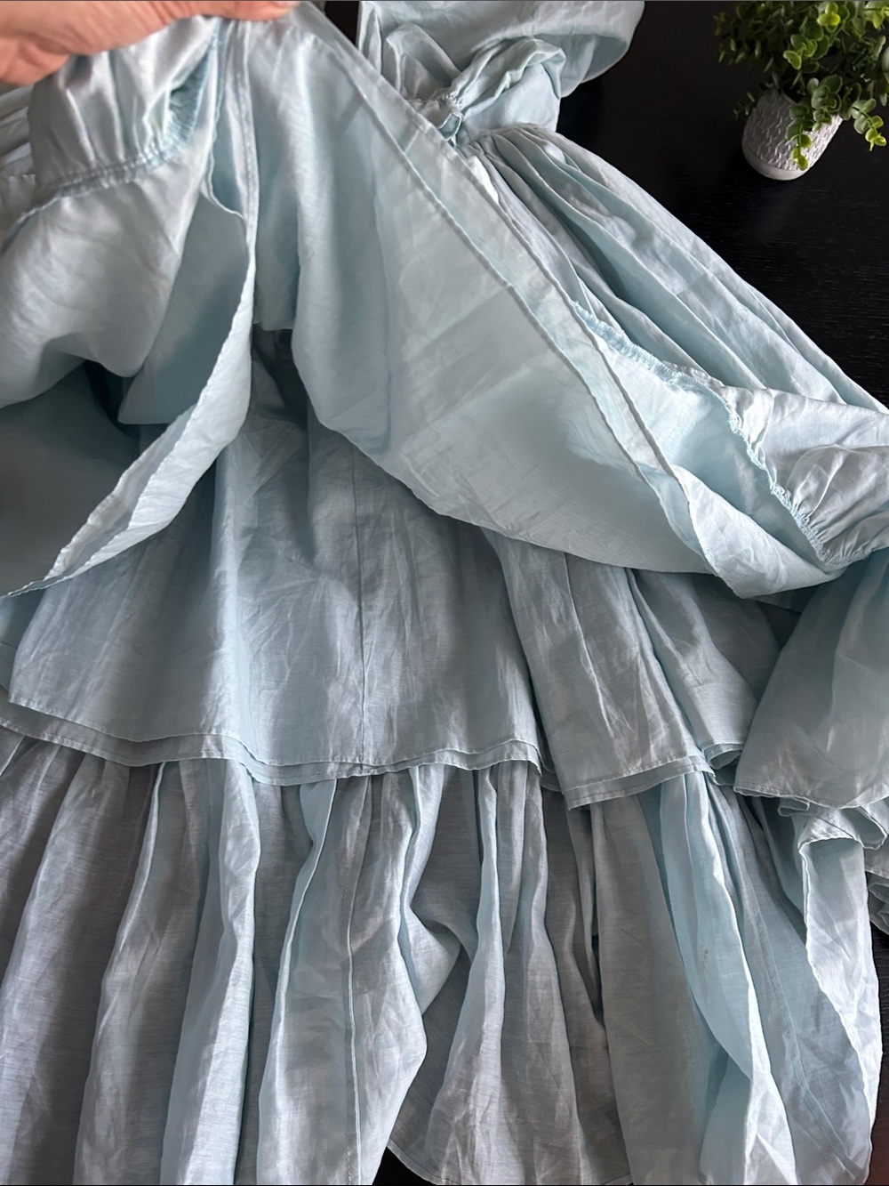 Selkie Light Blue Smocked Square-Neck Puff Sleeve Midi Dress - Picture 13 of 15